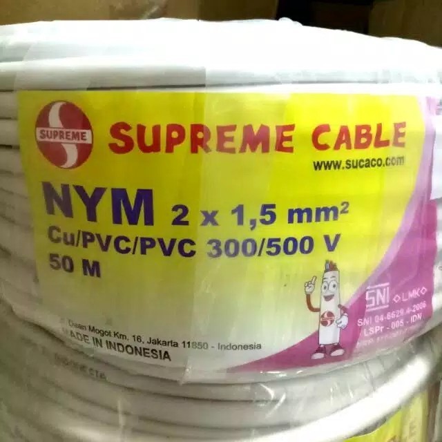 Kabel Listrik Supreme 2X1.5 / 2 x 1,5 / 2x1,5 NYM &amp;
