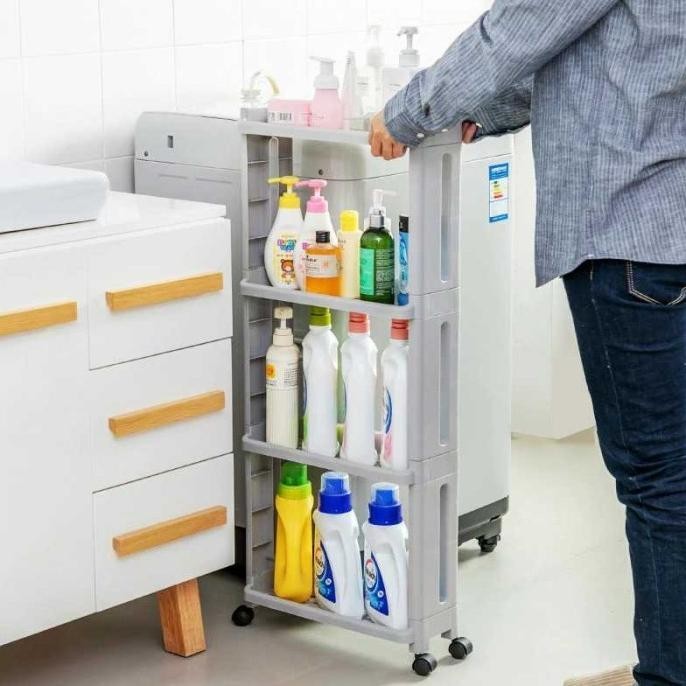 Rak Laci Susun / Rak Dapur Kitchen Plastik Slim Dgn 4 Roda / Rak Bumbu
