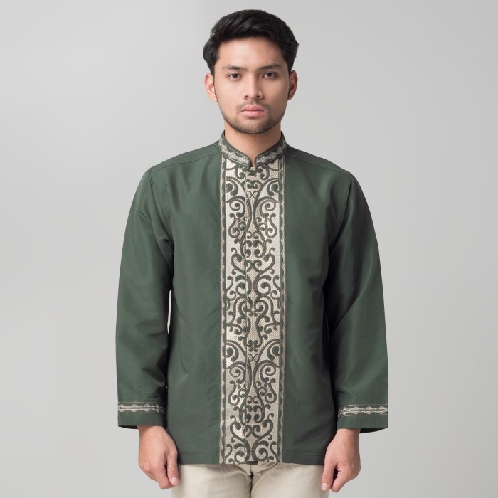 DISKON Benhill Taqwa Koko Bordir Pria Lengan Panjang Hijau Botol 2286-12707