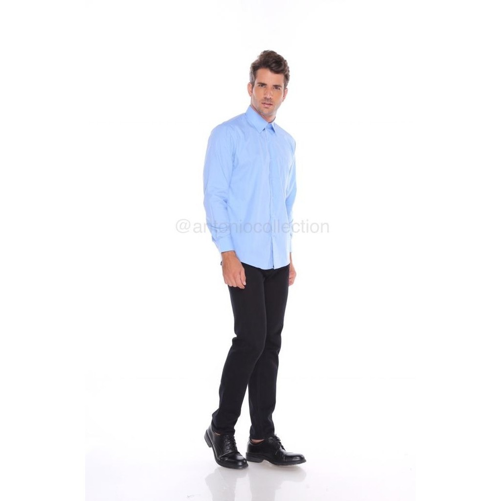Kemeja Pria Biru Langit Muda Polos Lengan Panjang / Baju Lapangan