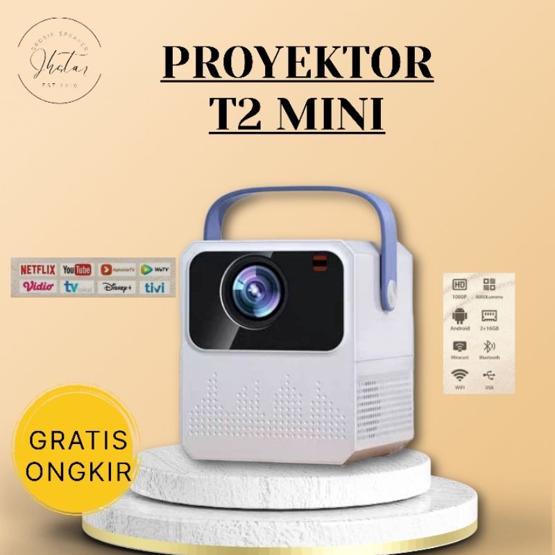 proyektor portable support, untuk mengajar proyektor android T2 MINI paket hub hp 8000 lumens 1080P 