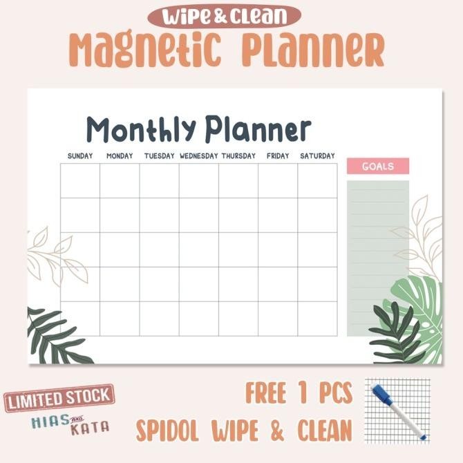 

Magnetic Monthly Planner Magnet Planner Tropical ( Free 1 Pcs Spidol)