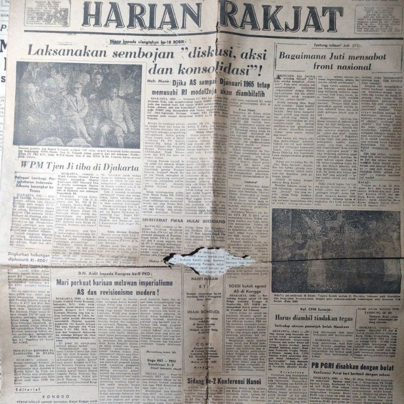 Surat Kabar Langka HARIAN RAKJAT 28 November 1964 Koran kiri Harian rakyat