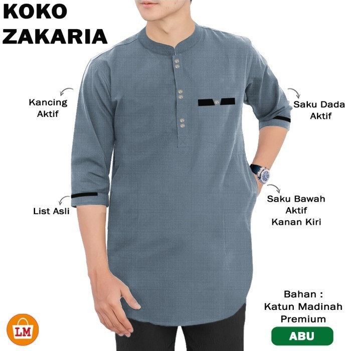 Baju Koko Dewasa Terbaru 2024 Atasan Cowok Rabbani Suami Idul Fitri Kemeja Kurta Kekinian Kokoh Puti