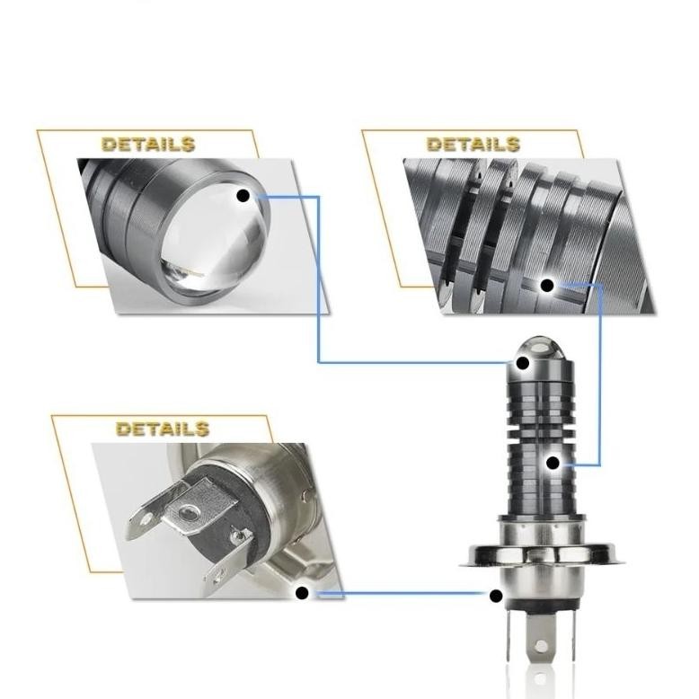 (AKSESORIS MOTOR) Lampu LED Utama Depan 24 Volt H4 Laser Gun D2 High Low 2 Warna Putih Kuning D3 Tru