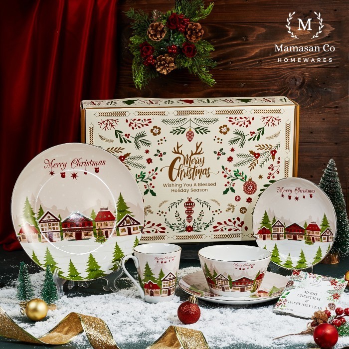 

Ready The Christmas Town Gold Plated Dinnerware Set Gift Box Hamper Natal