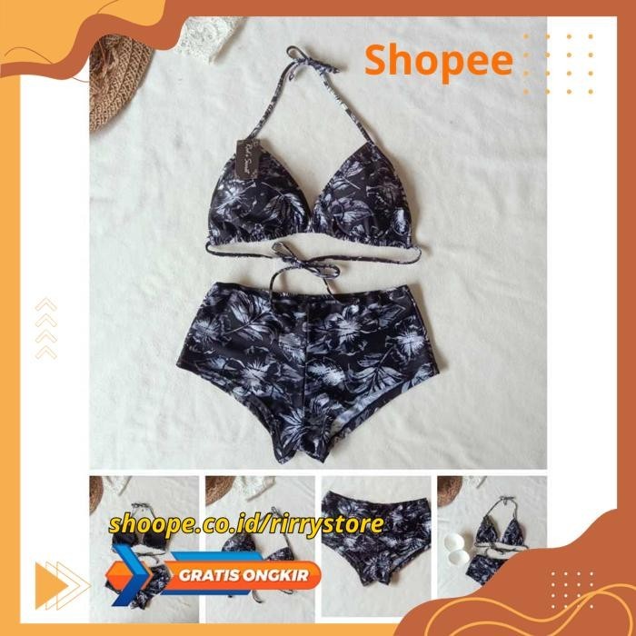 BIKINI SEGITIGA & CD SHORT WITH FOAM BIKINI 3302 R HITAM PUTIH ABSTRAK - BIKINI SEGITIGA & CD SHORT 