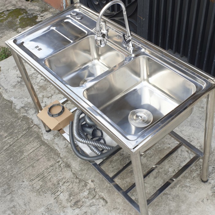 Terlaris Bak Cuci Piring Stainless 2 Lubang Kitchen Sink Portable Meja 10048 Promo Terbaru