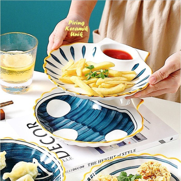 Piring Saji Jepang Bentuk Kerang Shell Ada Tempat Saos Sambal