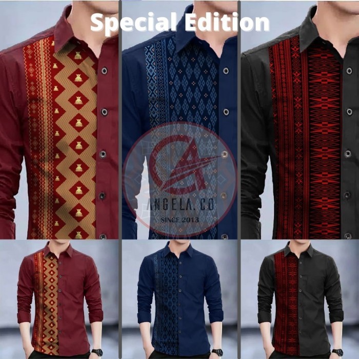 Terlaris Batik Lengan Panjang Motif Ulos Batak Kemeja Pria Premium Ulos Karo Promo Terbaru