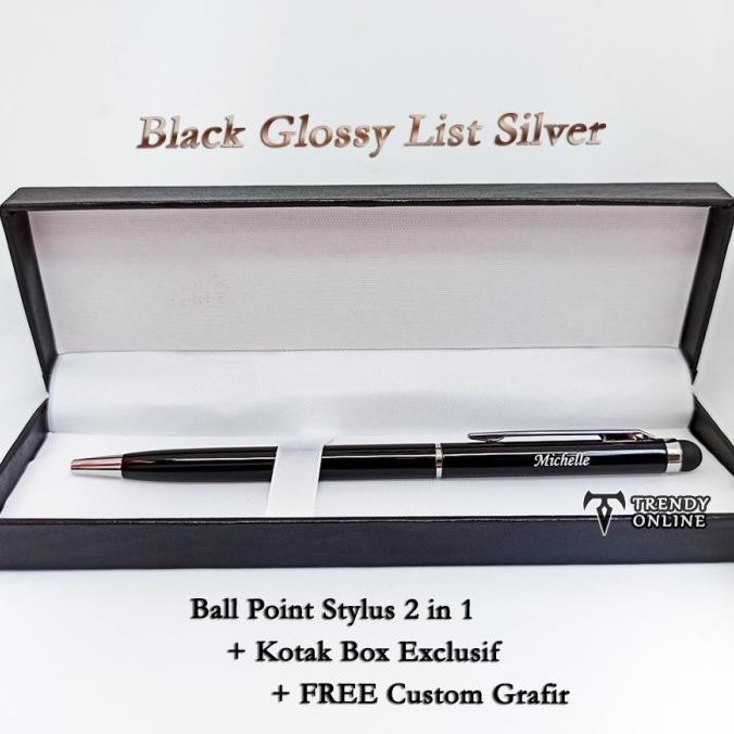 

Kekinian Pulpen Custom Nama Stylus 2 in 1, Stylus 2in1 Grafir + Kotak Box - Hitam