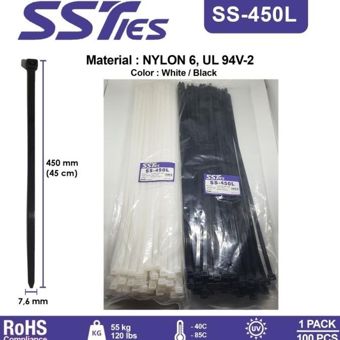 

Kabel Ties Cable Ties Ssties 7,6X450Mm (Panjang 45Cm) Hitam Atau Putih Kualitas Premium