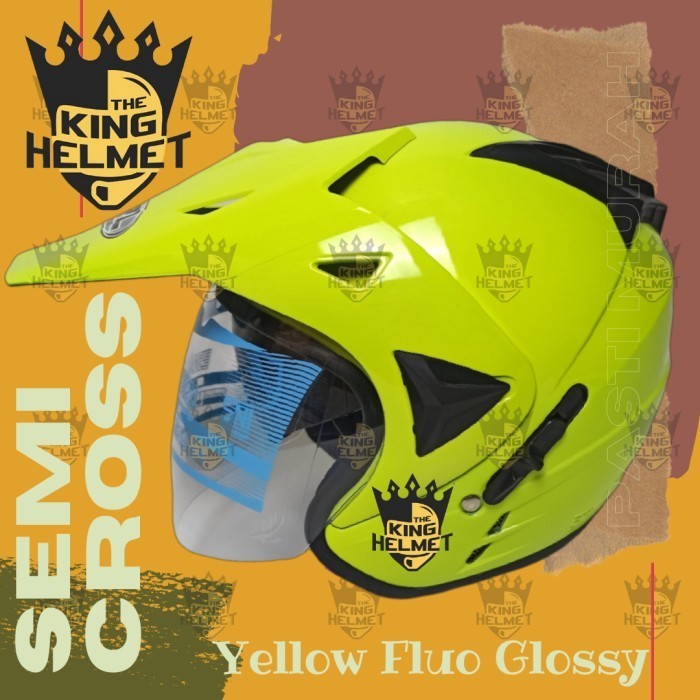 Terlaris Helm Semi Cross Solid Double Visor Sni Dewasa Half Face Trail Supermot