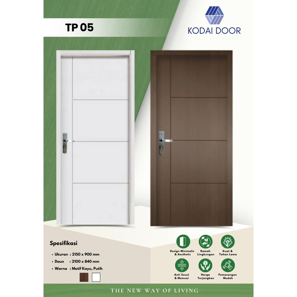 Terlaris Pintu Kamar Pintu Engineering Door 90x215 TP 05 KODAI