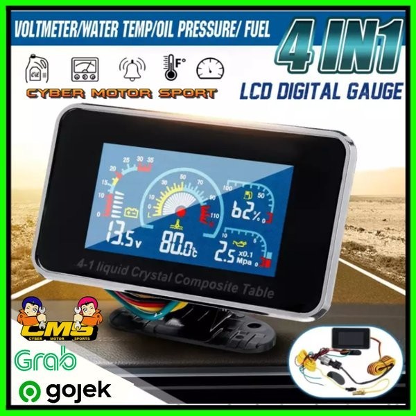 Gauge digital lcd mobil Fuel meter . Volt meter . water temperature . oil press . indikator bahan ba