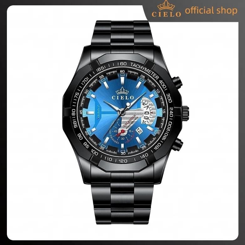 READY CIELO Merek Fashion Jam Tangan Pria Panggil Besar Tali Baja Anti Air Jam Tangan Tanggal Analog