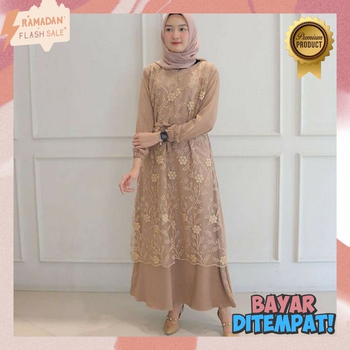 Baju Muslim Wanita Terbaru 2024 Games Dewasa Perempuan Longdress Maxidress Plus Kerudung Lengan Panj