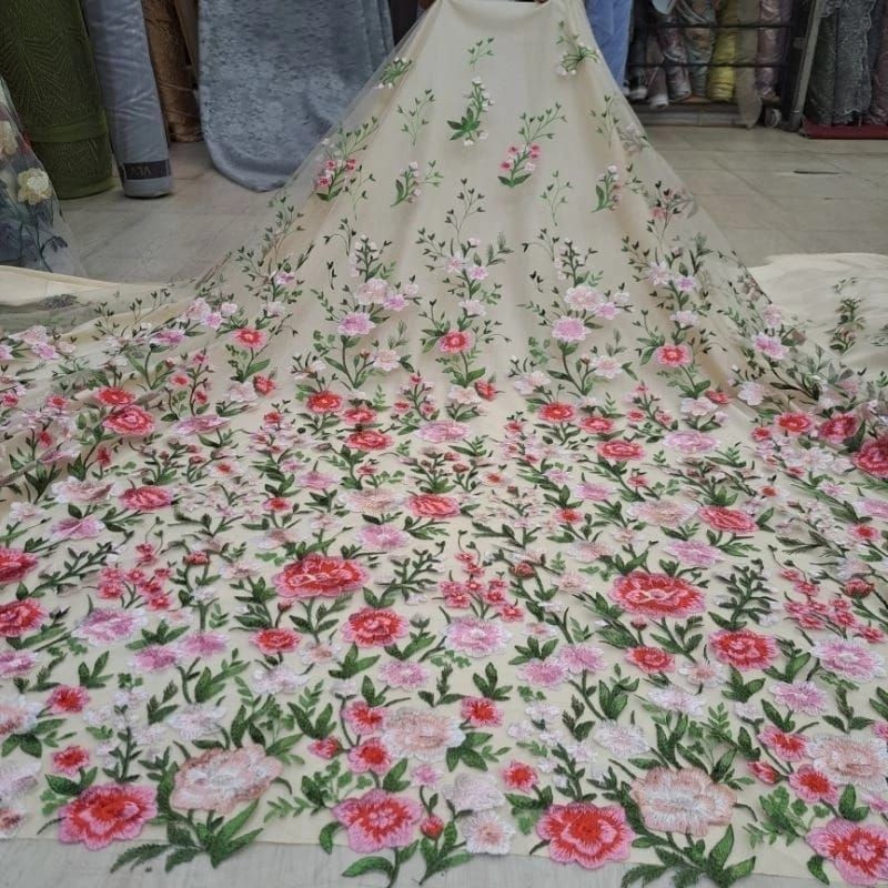 Kain Tile Garden bunga bordir mewah/kain tile garden bunga bordir kebaya