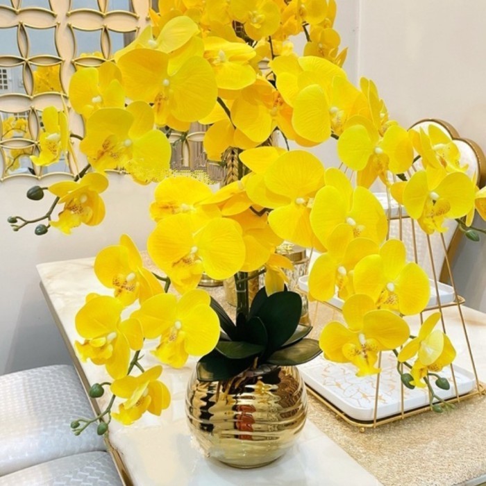 KERAMIK BUNGA ANGGREK LATEX PREMIUM VAS GOLD ANGGREK 4 JUNTAI KUNING