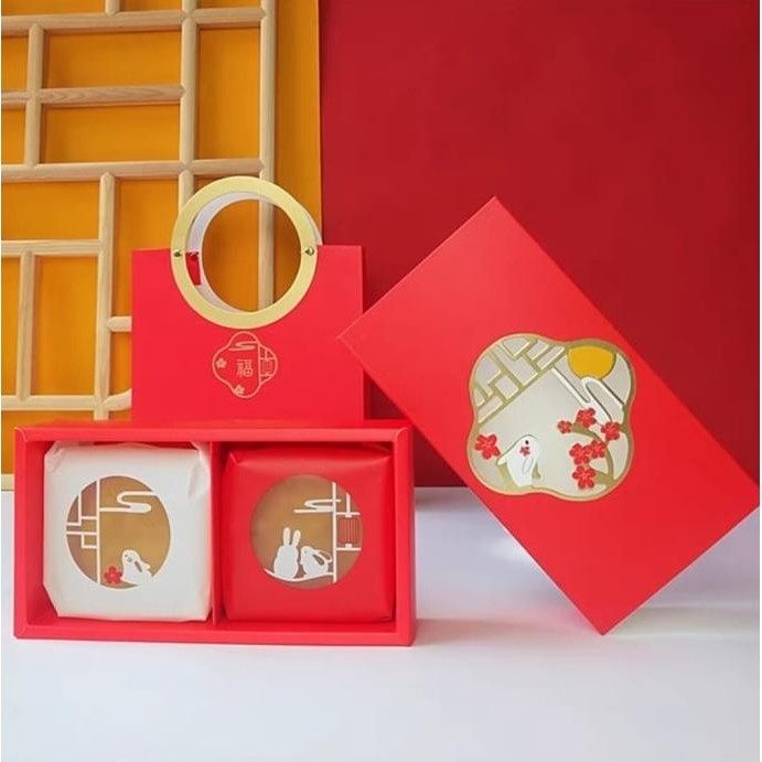 Box Dus Mooncake Kotak Kue Bulan Sekat 2 Mooncake 80-125gr