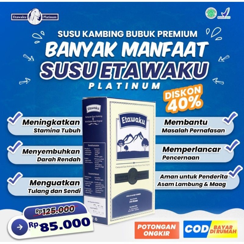 

Etawaku Platinum Untuk Batuk Susu Kambing Etawa Original & Krimer Nabati Yang Mampu Menjaga Kesehatan Paru Paru Menyehatkan Pernafasan Dan Nyeri Tulang Sendi 1 Box Isi 200gr