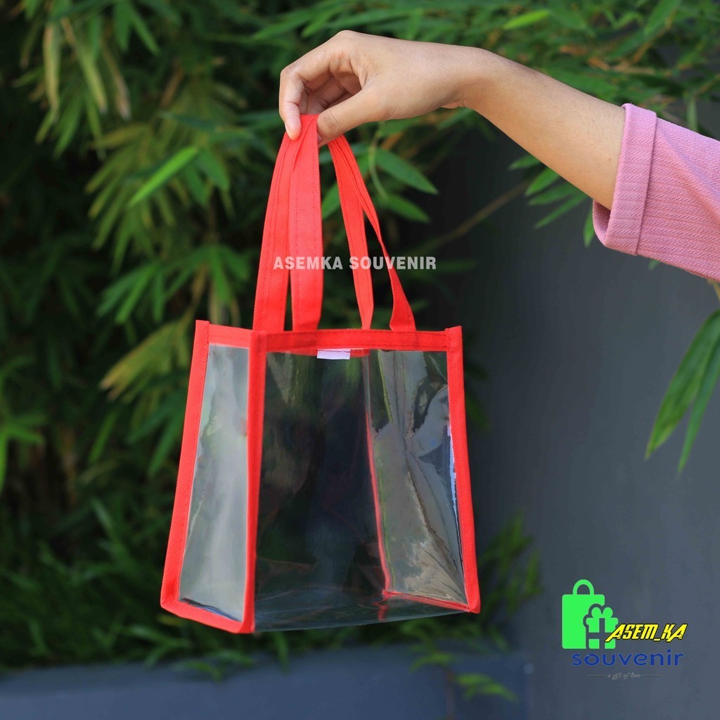 

TAS SOUVENIR TRANSPARAN HAMPERS MIKA LIST WARNA UK 20X10X20 SIAP KIRIM