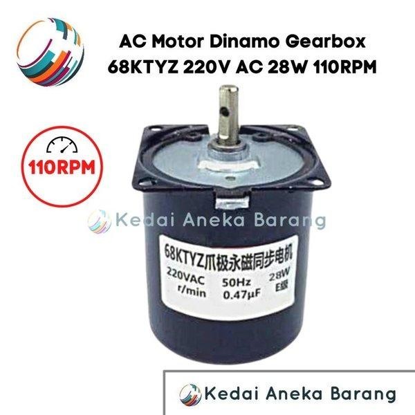AC Gear Gigi Gearbox Dinamo Motor 68KTYZ 220V 110RPM 28W Single Phase High Torque Torsi Besar Tinggi