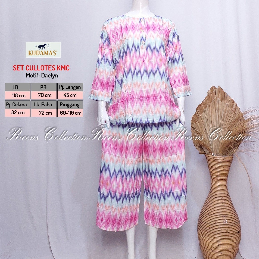 [ONLINE EXCLUSIVE] Kuda Mas Couture Setelan Set Culotes Piyama Wanita Celana 7/8 Atasan Lengan 3/4 3