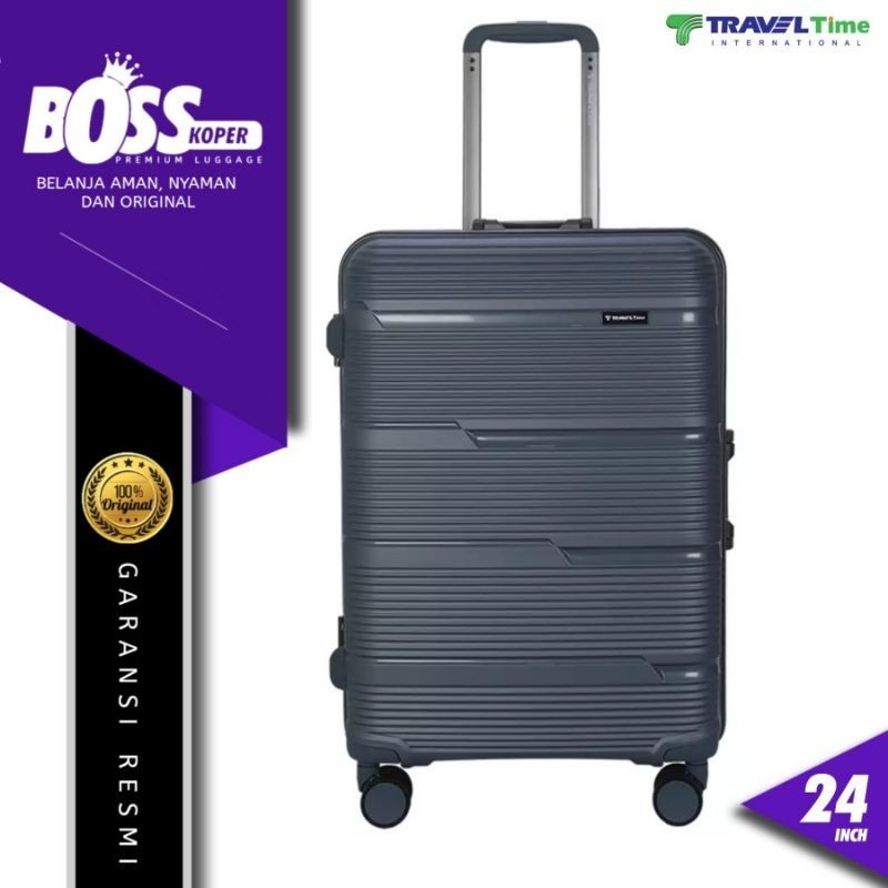 Koper 24 Inch Medium TRAVEL TIME Hardcase Kuat Tanpa Resleting TSA Lock Original