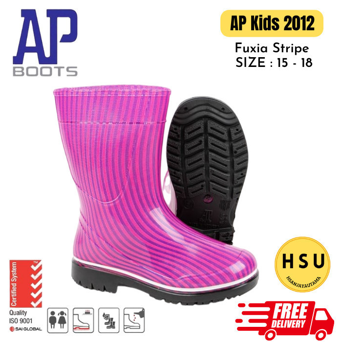 Sepatu Boots Anak Perempuan Karet Ap Kids 2012 Fuxia Stripe