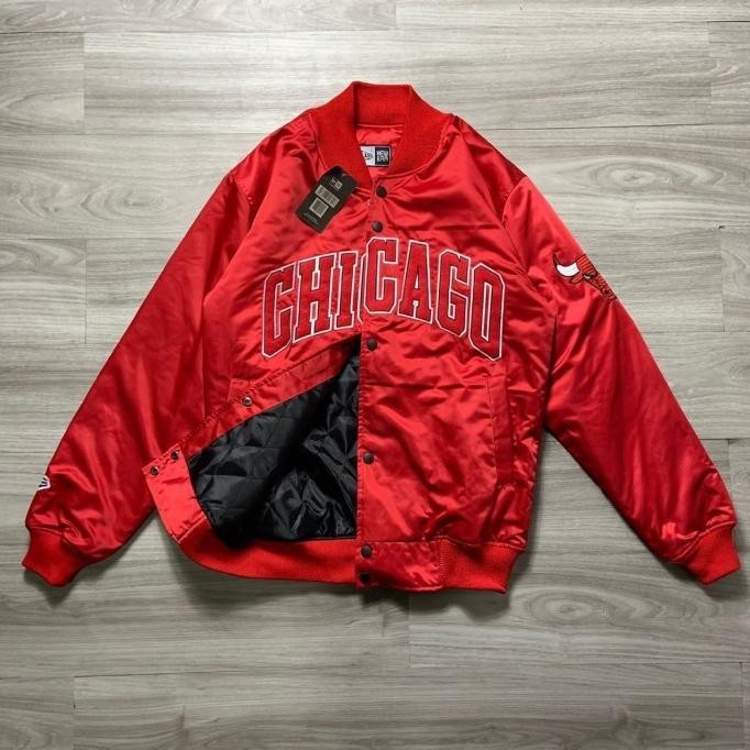Jaket Bomber Varsity - Chicago Text Merah Fulltag Jacket Baseball Xabolxa