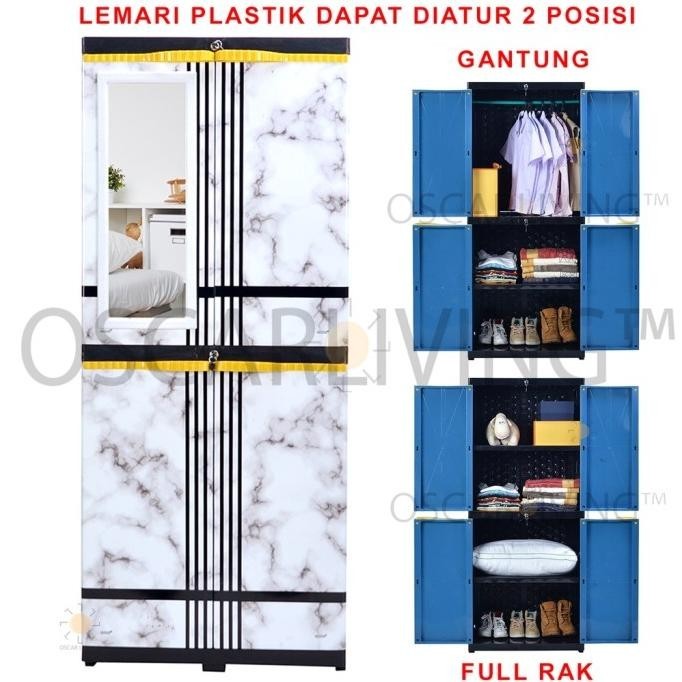 Sinbak Lemari Plastik + Kaca Motif / Lemari Pakaian Multifungsi Kaca / Gunanisnan