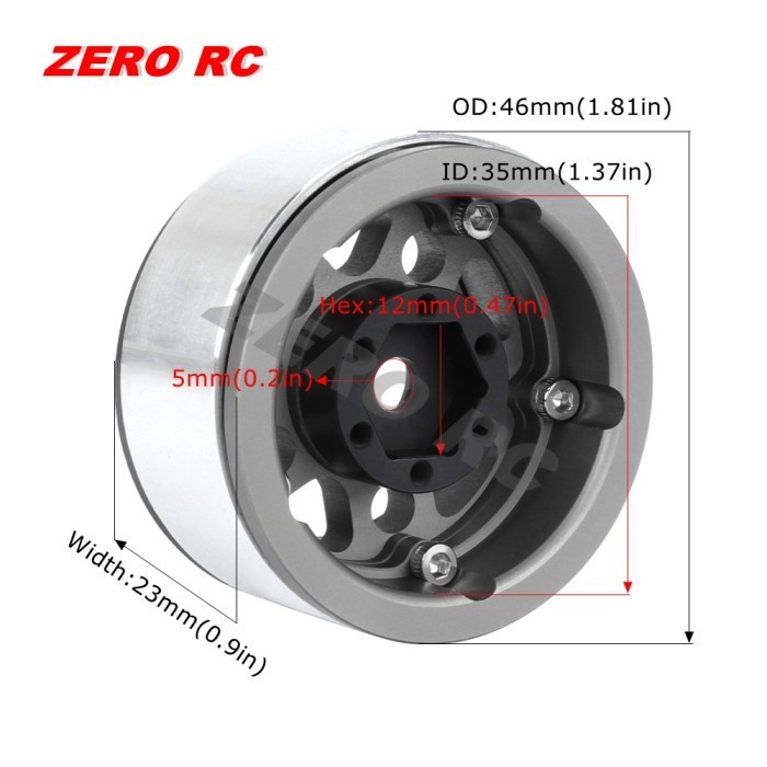 Velg Metal 1.55 Beadlock Wheel 5-Spoke Rc 1/10 1/12 1/16 Mn Wpl Scx10