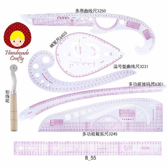 

Penggaris Jahit Pola 7 Pcs Set/Sewing Ruller 7 Pcs Set