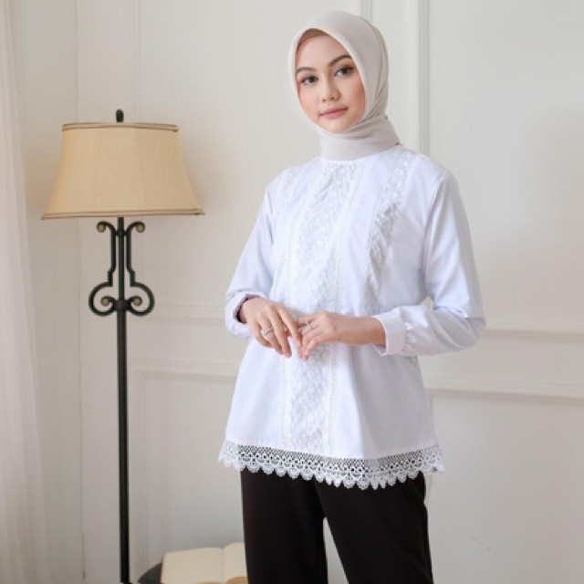 Baju Putih Atasan Blouse Wanita Muslim Kerja