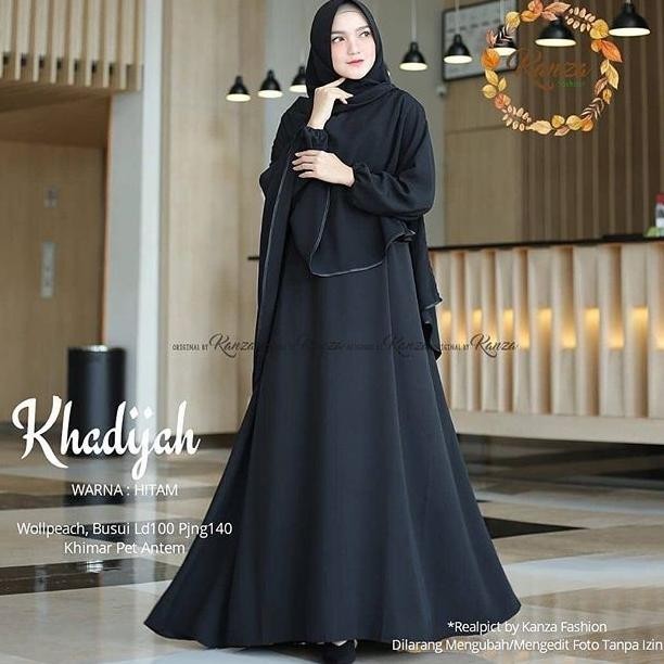 Gamis Putih KHADIJAH SET SYARI Plus Hijab Khimar Gamis Hitam