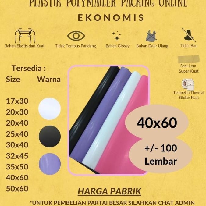 

ASLI POLYMAILER PUTIH 40X60 AMPLOP PLASTIK ONLINE 100 LBR HITAM GLOSSY MURA DISKON