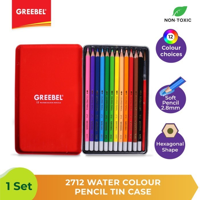 

Mantap Pensil Warna Greebel 2712 Water Colour Pencil Tin Case - 12Pcs + Kuas. Hot Sale