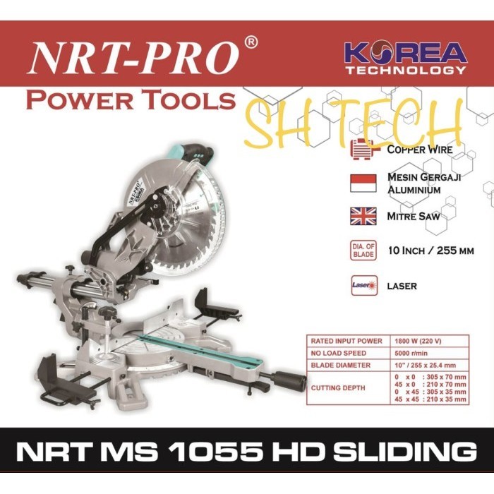 Miter Saw Sliding 10 Inch Nrt Pro Ms 1055 Hd Ms1055 Mitter Saw Mitre Original Dan Terpercaya
