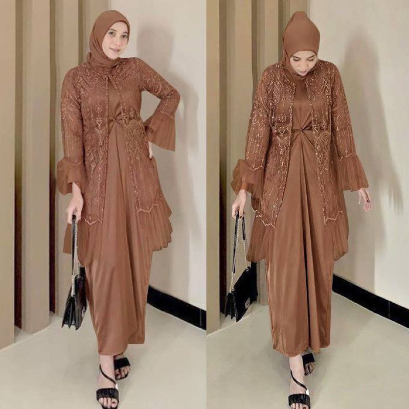 Baju Gamis Wanita Set 2In1 Terbaru 2025 Dress Muslim Maxi Kekinian Korean Style Kondangan Maxidress 