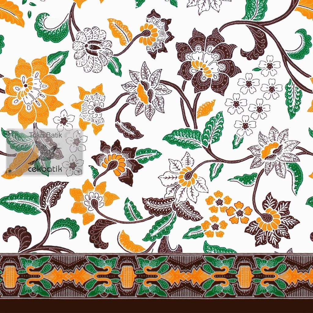 kain batik - Motif Bunga Mawar Cerah Manis (Putih Bunga Kuning)