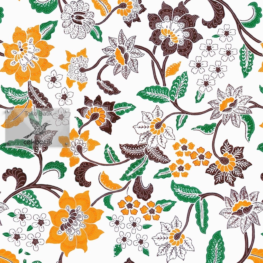 kain batik Motif Bunga Mawar Cerah Manis Putih Bunga Kuning