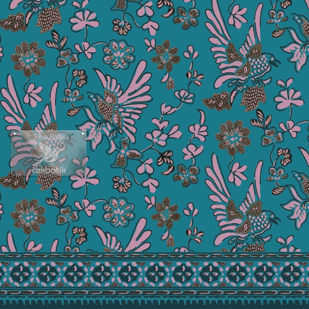 kain batik - Kualitas Ekspor Motif Elegan Burung Bunga (Biru Tosca Soft)
