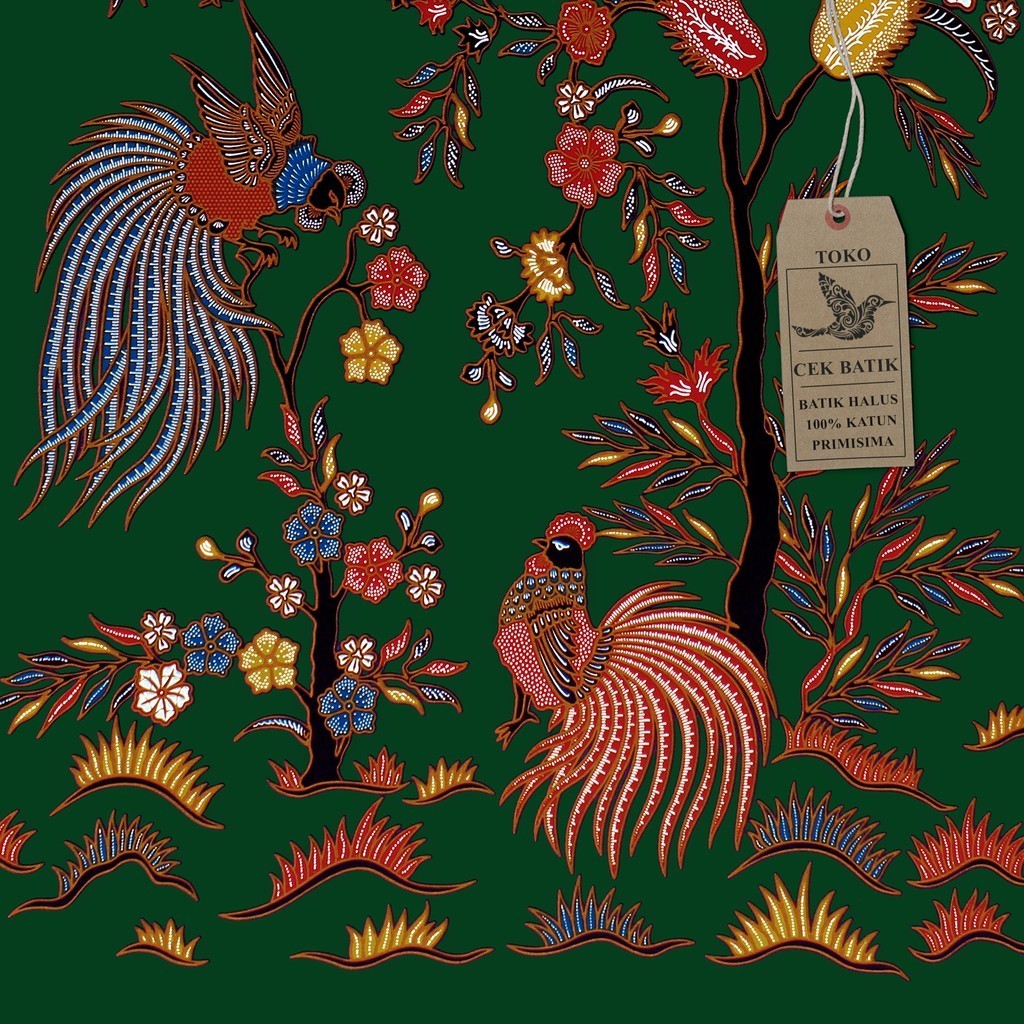 kain batik - Motif Burung dan Bunga Dasar Warna (Hijau Botol)