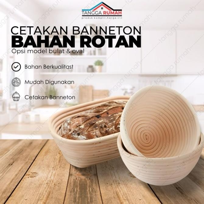 Cundo Cetakan Proofing Sourdough Adonan Kue & Roti Banneton Basket Rotan