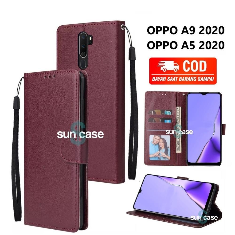 Casing Oppo A9 2020 / A5 2020 Model Flip Buka Tutup Case Kulit Ada Tempat Foto Dan Juga Tali Hp Flip