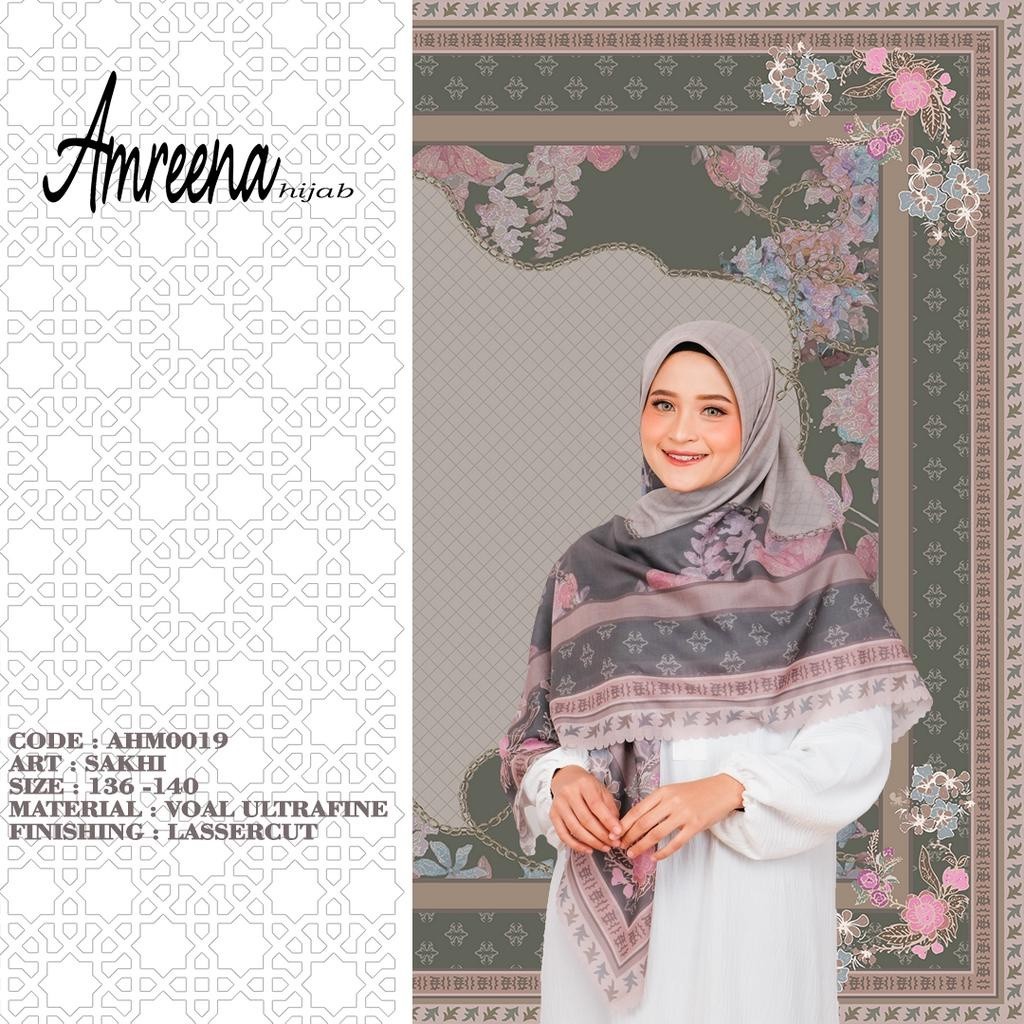 [ONLINE EXCLUSIVE] AMREENA Hijab Jilbab Jumbo Syari 130x130 Sakhi Motif Printing Segi empat Voal