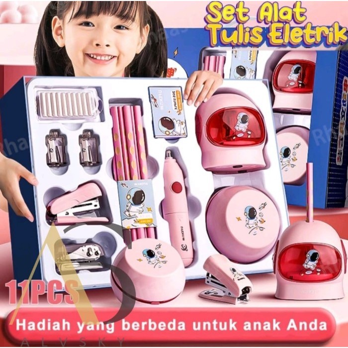 Electronic Stationery Set / Set Alat Tulis Elektrik Rautan Penghapus