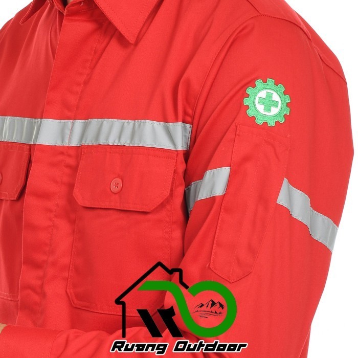 BAJU ATASAN KEMEJA SAFETY K3 OUTDOOR PREMIUM LENGAN PANJANG MERAH