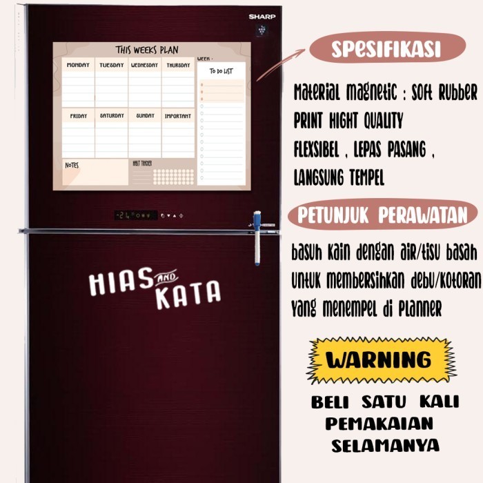 

BARANG TERLARIS magnetic Weekly Planner tempel kulkas with Habit Tracker & notes